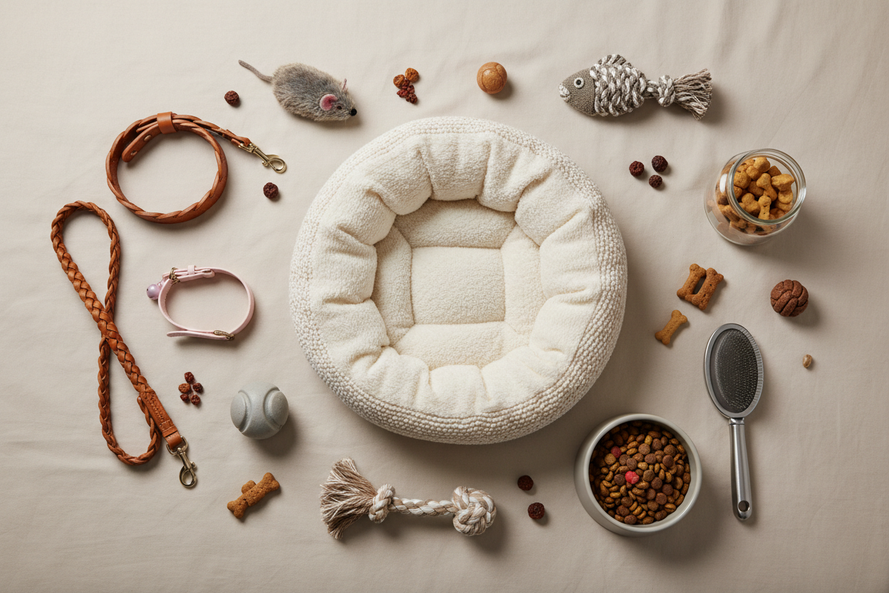 Cat and dog materials flat lay